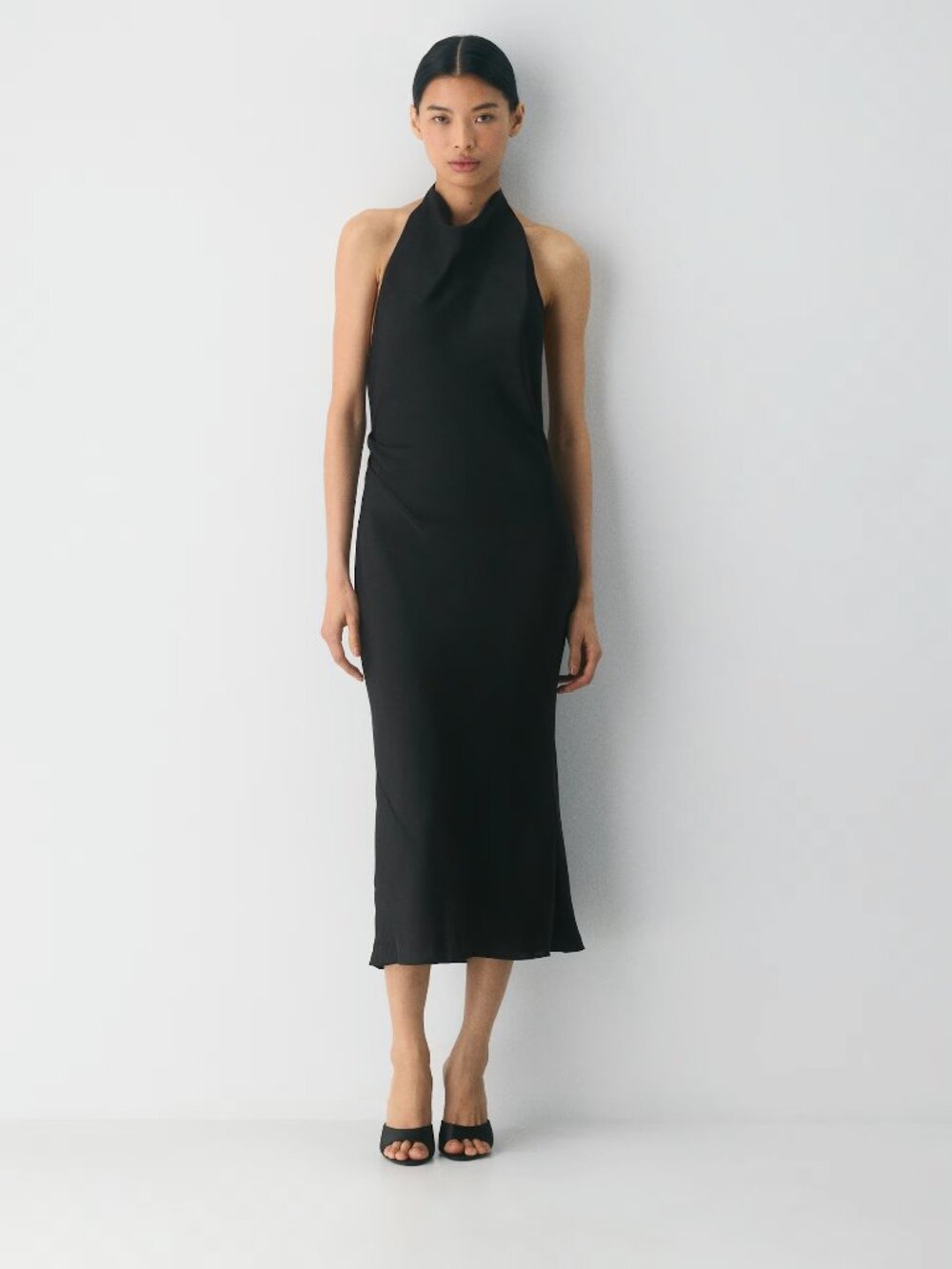 Aritzia Babaton Audience Satin Maxi Halter Dress - Black, Size 6